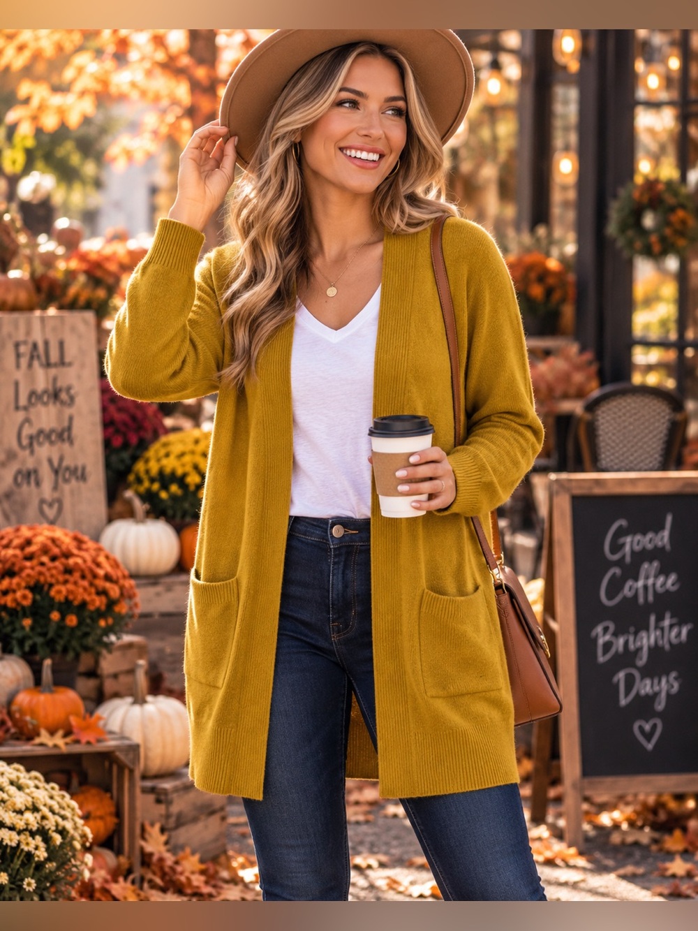 Sonoma Mustard Yellow Open Cardigan with Pockets